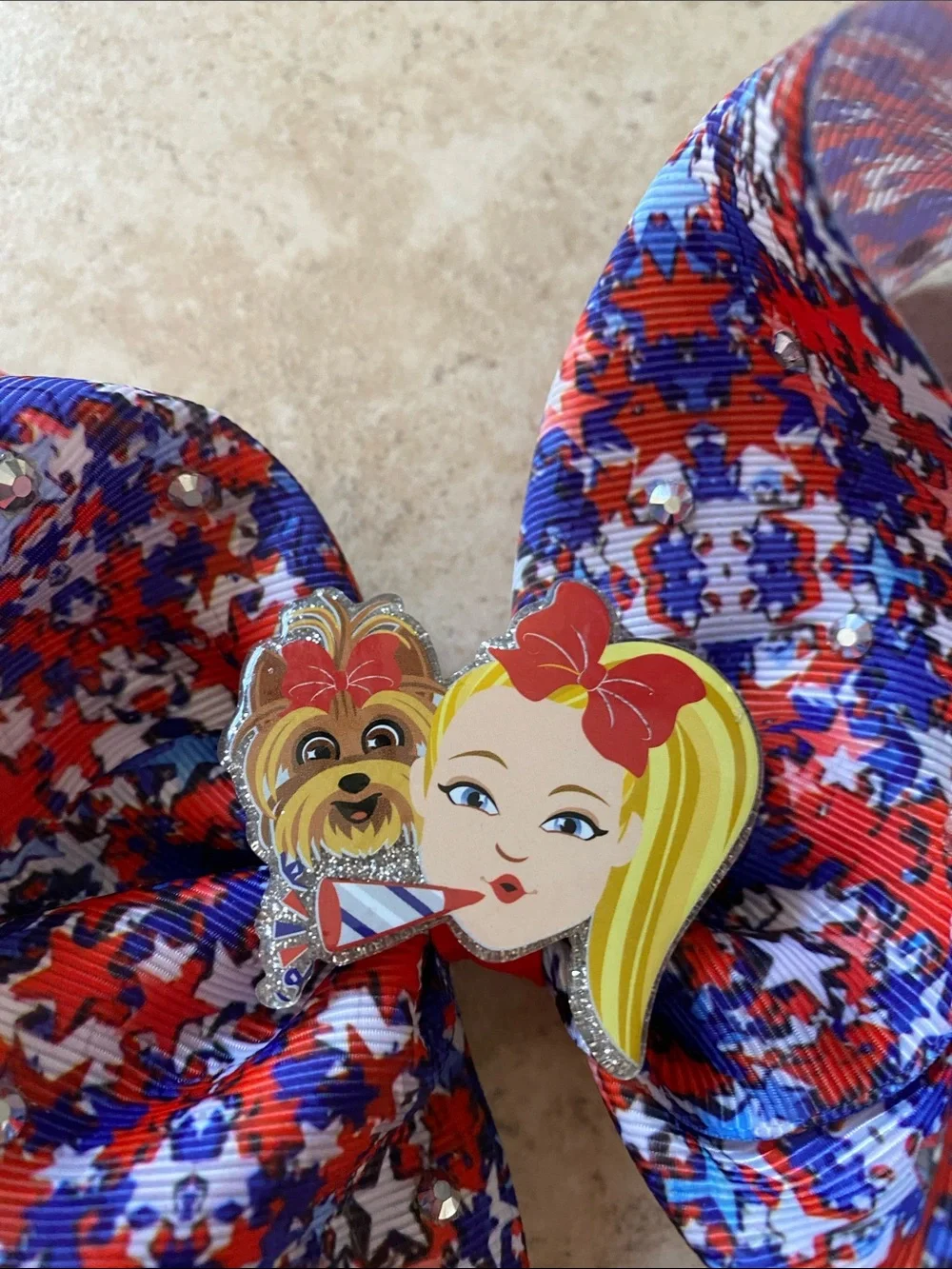 Bundle of 2 Large Red, White Blue Stars Girl Hairbow, and a Pretty Pink Bow